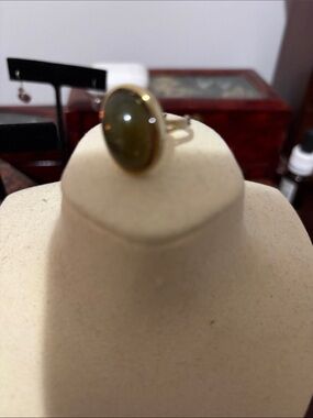 Gold-Tone Olive Green Cabochon Ring - Women Jewelry